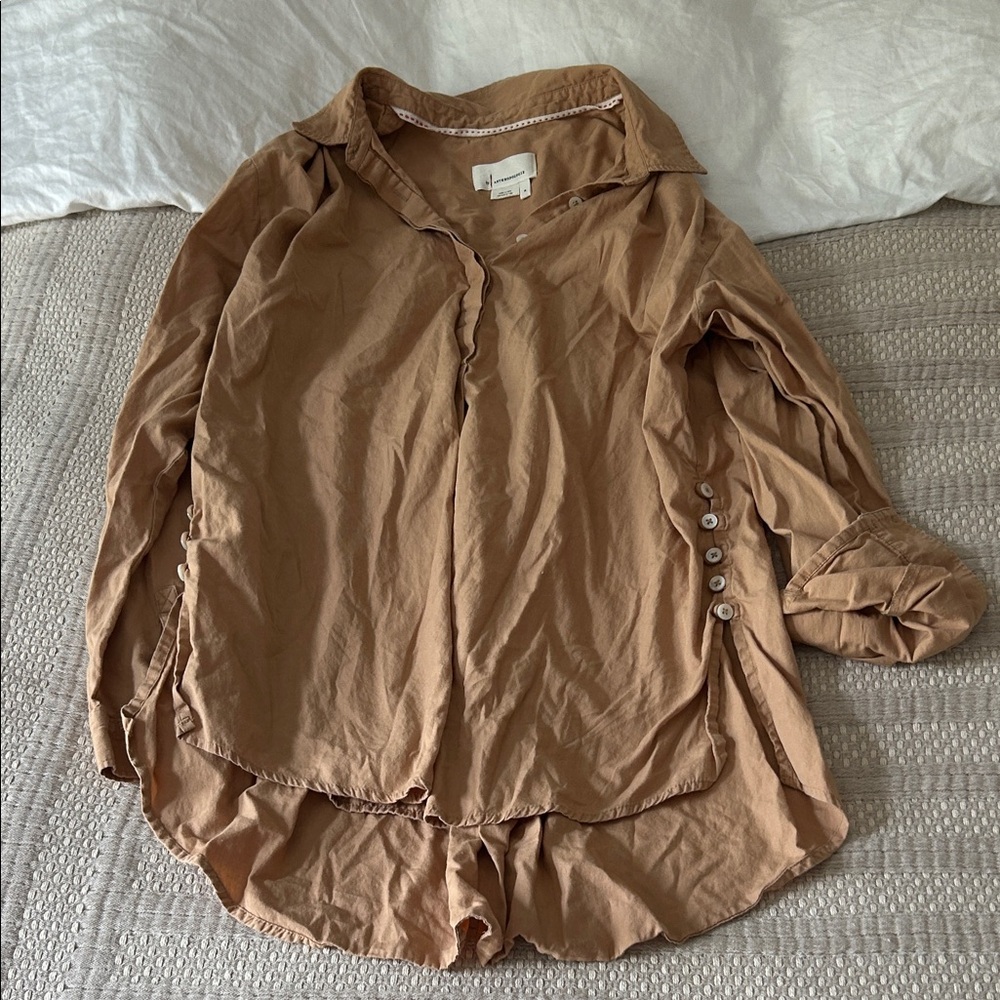 Anthropologie Women's Lightweight Button-Cuff Blouse - Brown